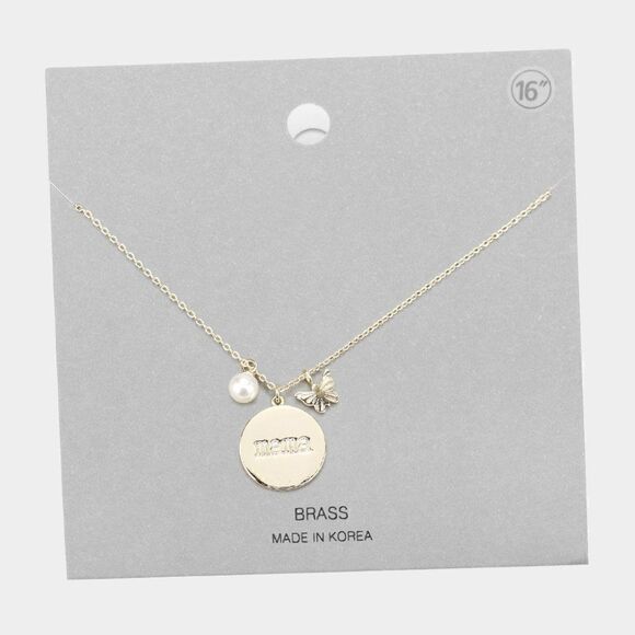 mama Gold Metal Disc Butterfly Pearl Necklace - Picture 2 of 6